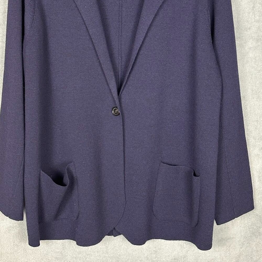Eileen Fisher Sweater Womens 1X Navy Merino Wool Cardigan Preppy Career Neutral - Picture 3 of 11